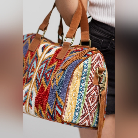 Handmade Boho Chic Satchel / Boston Bag - Navajo Aztec Inspired Design - Picture 11 of 11